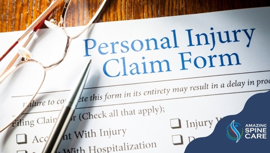 Personal Injury Claim Form with pen and glasses